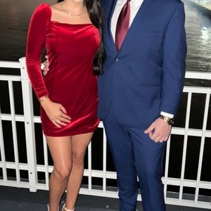 1.STATE Velvet long sleeve shealth mini dress in red- size medium